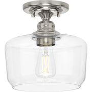 Progress P350214-009 Aiken Collection  One-Light Brushed Nickel Clear Glass Farmhouse Flush Mount Light Main Image.jpg