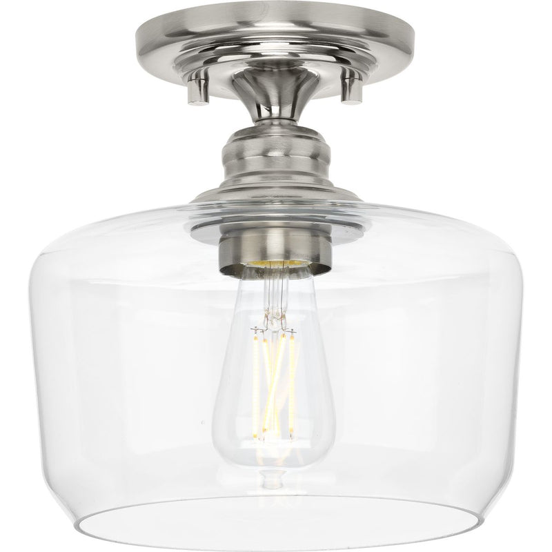 Progress P350214-009 Aiken Collection  One-Light Brushed Nickel Clear Glass Farmhouse Flush Mount Light Main Image.jpg