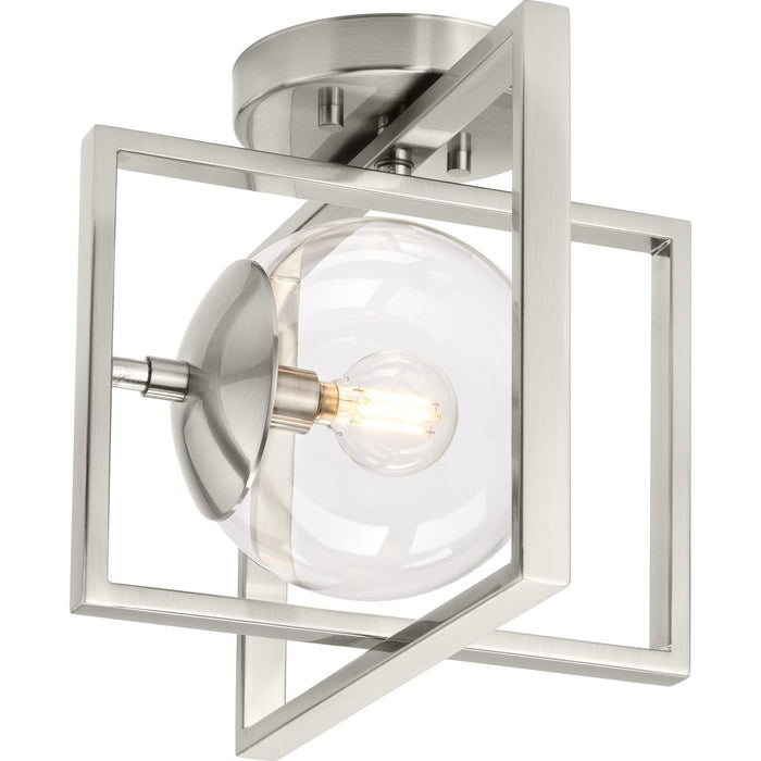 Progress P350218-009 Atwell Collection 10" One-Light Mid-Century Modern Brushed Nickel Clear Glass Semi-Flush Mount Light Main Image.jpg