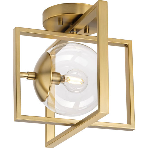 Progress P350218-109 Atwell Collection 10" One-Light Mid-Century Modern Brushed Bronze Clear Glass Semi-Flush Mount Light Main Image.jpg