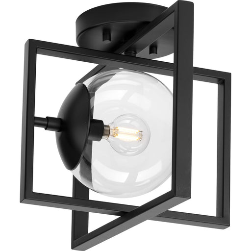 Progress P350218-31M Atwell Collection 10" One-Light Mid-Century Modern Matte Black Clear Glass Semi-Flush Mount Light Main Image.jpg