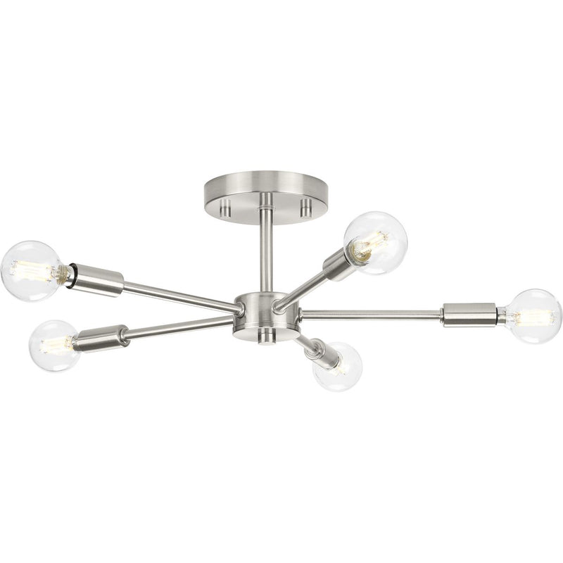 Progress P350219-009 Delayne Collection Five-Light Mid-Century Modern Brushed Nickel Semi-Flush Mount Light Main Image.jpg