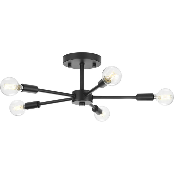 Progress P350219-31M Delayne Collection Five-Light Mid-Century Modern Matte Black Semi-Flush Mount Light Main Image.jpg