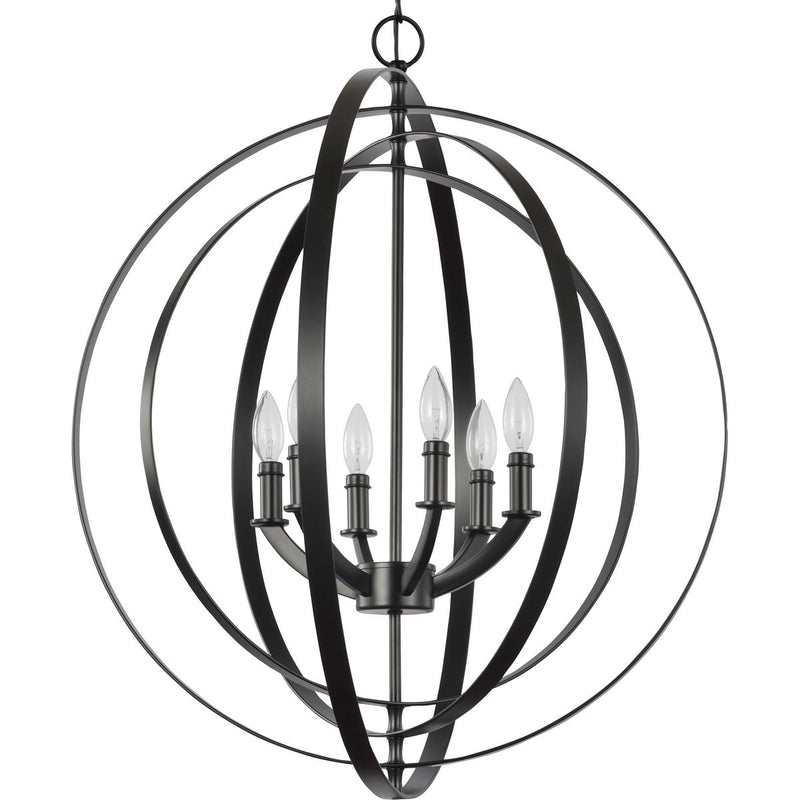 Progress P3889-31 Equinox Collection Six-Light Matte Black New Traditional Sphere Pendant Light Main Image.jpg