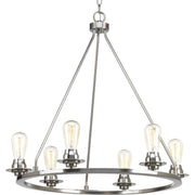Progress P400015-009 Debut Collection Six-Light Brushed Nickel Farmhouse Chandelier Light Main Image.jpg