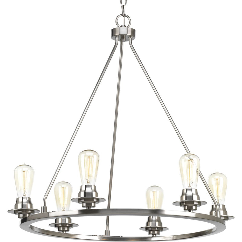 Progress P400015-009 Debut Collection Six-Light Brushed Nickel Farmhouse Chandelier Light Main Image.jpg