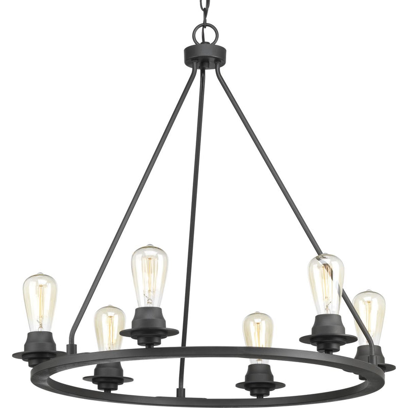 Progress P400015-143 Debut Collection Six-Light Graphite Farmhouse Chandelier Light Main Image.jpg