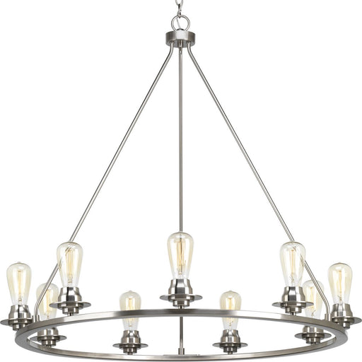 Progress P400016-009 Debut Collection Nine-Light Brushed Nickel Farmhouse Chandelier Light Main Image.jpg