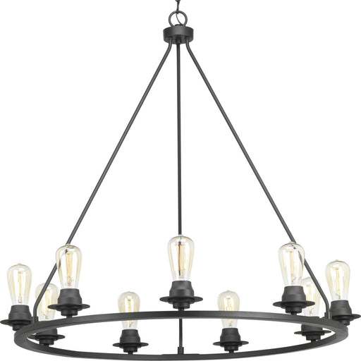 Progress P400016-143 Debut Collection Nine-Light Graphite Farmhouse Chandelier Light Main Image.jpg