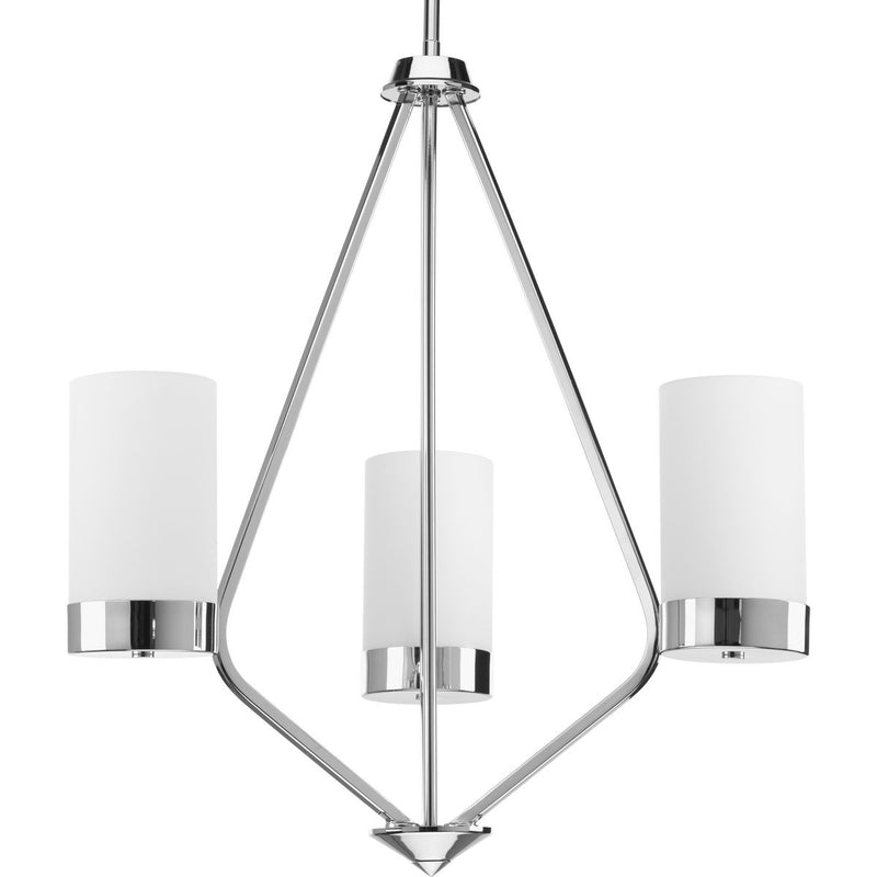Progress P400021-015 Elevate Collection Three-Light Polished Chrome Etched White Glass Mid-Century Modern Chandelier Light Main Image.jpg