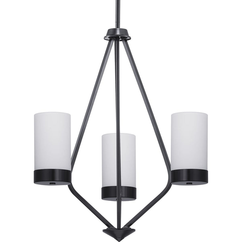 Progress P400021-031 Elevate Collection Three-Light Matte Black Etched White Glass Mid-Century Modern Chandelier Light Main Image.jpg