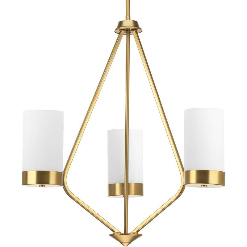 Progress P400021-109 Elevate Collection Three-Light Brushed Bronze Etched White Glass Mid-Century Modern Chandelier Light Main Image.jpg