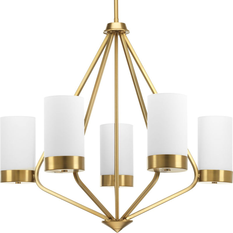 Progress P400022-109 Elevate Collection Five-Light Brushed Bronze Etched White Glass Mid-Century Modern Chandelier Light Main Image.jpg
