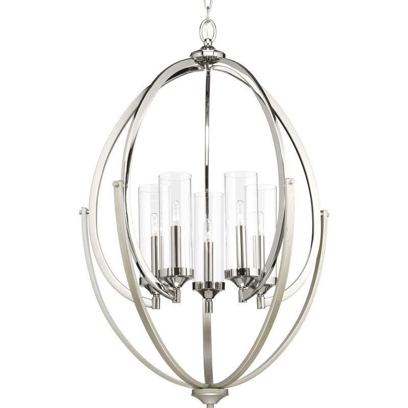 Progress P400025-104 Evoke Collection Five-Light Polished Nickel Clear Glass Luxe Chandelier Light Main Image.jpg