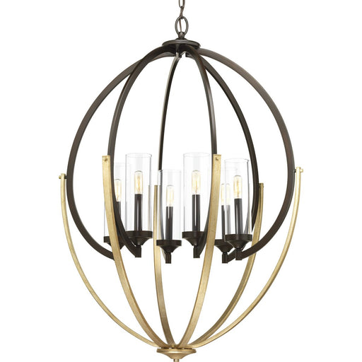 Progress P400026-020 Evoke Collection Six-Light Antique Bronze Clear Glass Luxe Chandelier Light Main Image.jpg