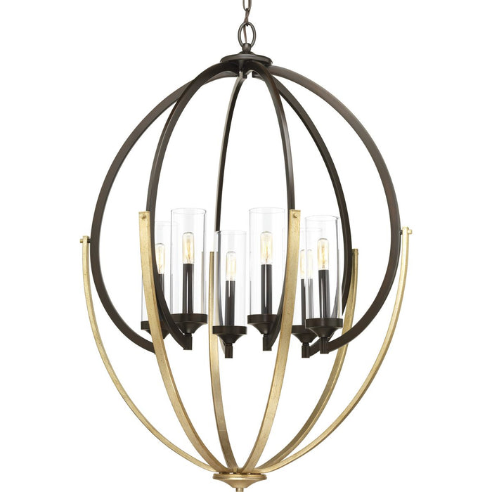 Progress P400026-020 Evoke Collection Six-Light Antique Bronze Clear Glass Luxe Chandelier Light Main Image.jpg