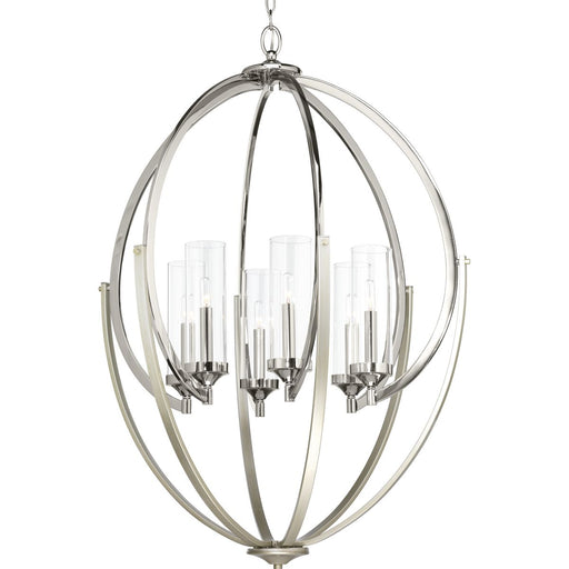 Progress P400026-104 Evoke Collection Six-Light Polished Nickel Clear Glass Luxe Chandelier Light Main Image.jpg