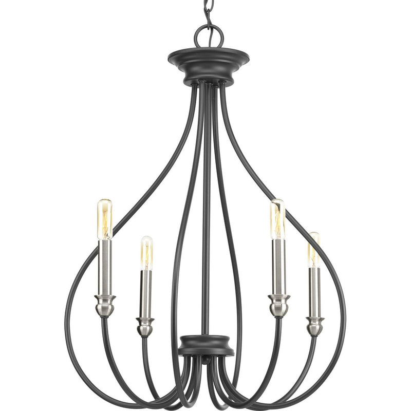 Progress P400029-143 Whisp Collection Four-Light Graphite Farmhouse Chandelier Light Main Image.jpg