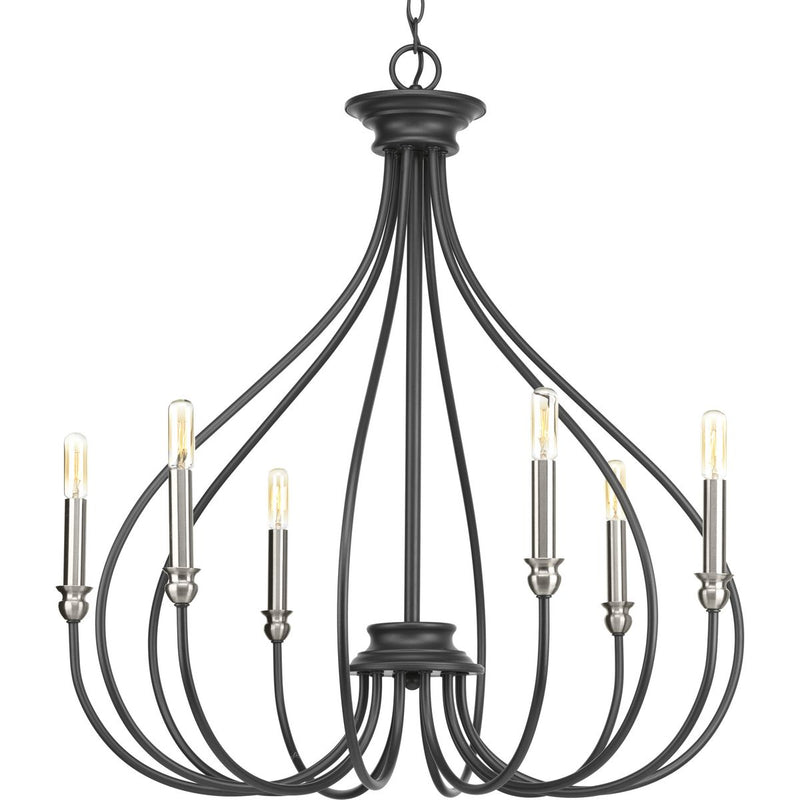 Progress P400030-143 Whisp Collection Six-Light Graphite Farmhouse Chandelier Light Main Image.jpg