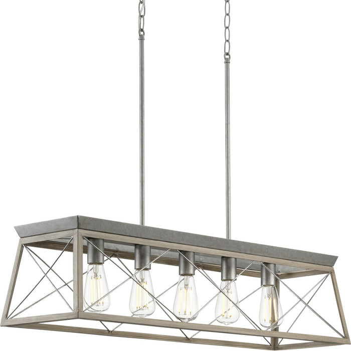 Progress P400048-141 Briarwood Collection Five-Light Galvanized and Bleached Oak Farmhouse Style Linear Island Chandelier Light Main Image.jpg