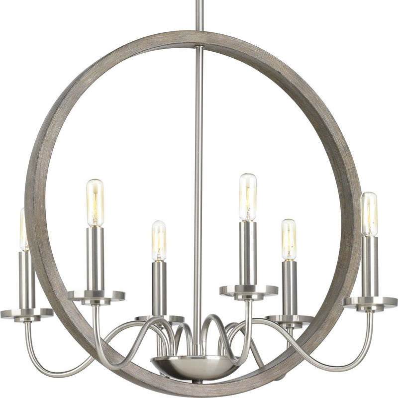 Progress P400081-009 Fontayne Collection Six-Light Brushed Nickel Farmhouse Chandelier Light Main Image.jpg