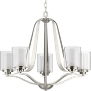 Progress P400095-009 Kene Collection Five-Light Brushed Nickel Clear Glass Craftsman Chandelier Light Main Image.jpg