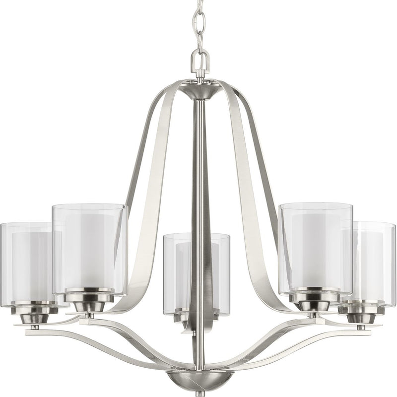 Progress P400095-009 Kene Collection Five-Light Brushed Nickel Clear Glass Craftsman Chandelier Light Main Image.jpg