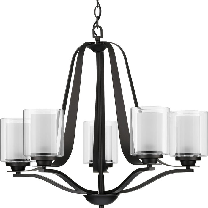 Progress P400095-143 Kene Collection Five-Light Graphite Clear Glass Craftsman Chandelier Light Main Image.jpg