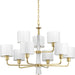 Progress P400099-078 Palacio Collection Nine-Light Vintage Gold White Silk Fabric Shade Luxe Chandelier Light Main Image.jpg