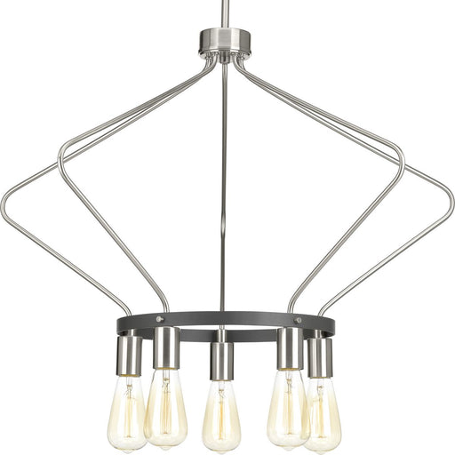 Progress P400105-009 Hangar Collection Five-Light Brushed Nickel Farmhouse Chandelier Light Main Image.jpg