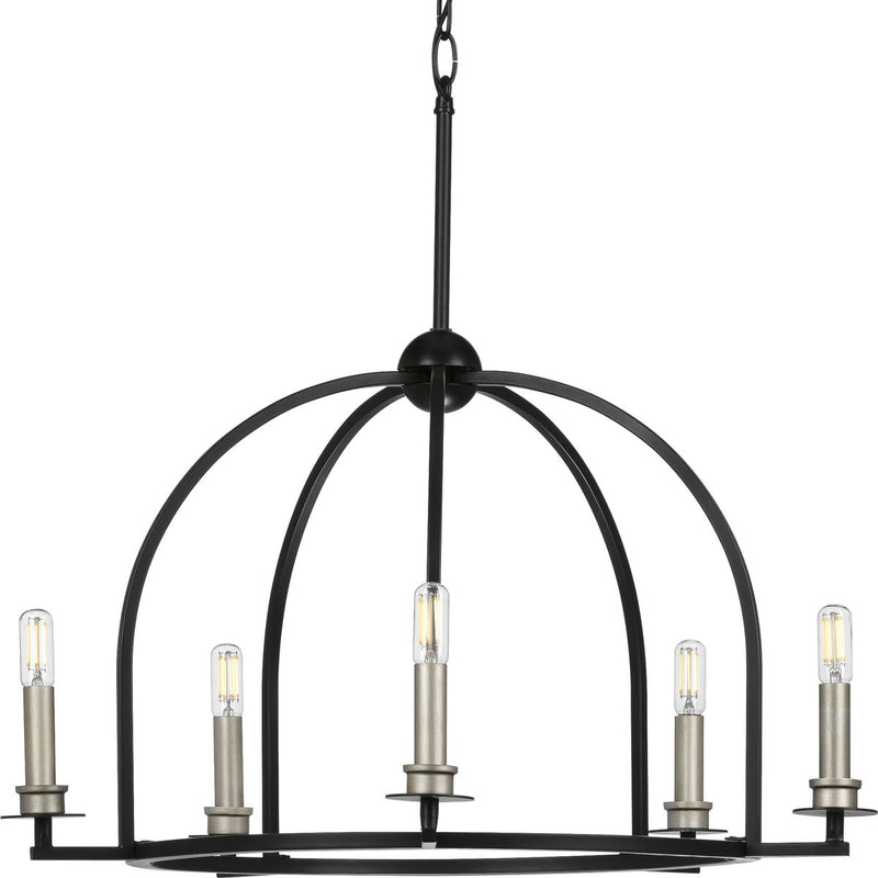 Progress P400115-031 Seneca Collection Five-Light Matte Black Farmhouse Chandelier Light Main Image.jpg