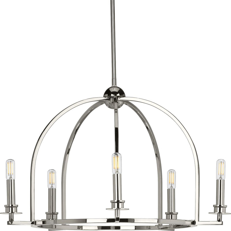 Progress P400115-104 Seneca Collection Five-Light Polished Nickel Farmhouse Chandelier Light Main Image.jpg