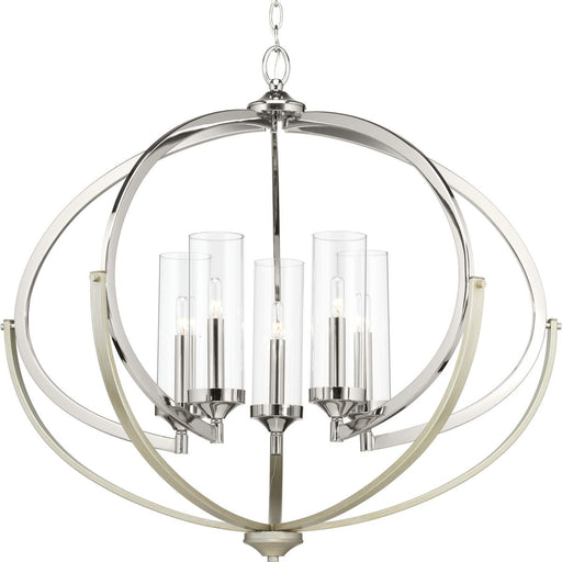 Progress P400117-104 Evoke Collection Five-Light Polished Nickel Clear Glass Luxe Chandelier Light Main Image.jpg