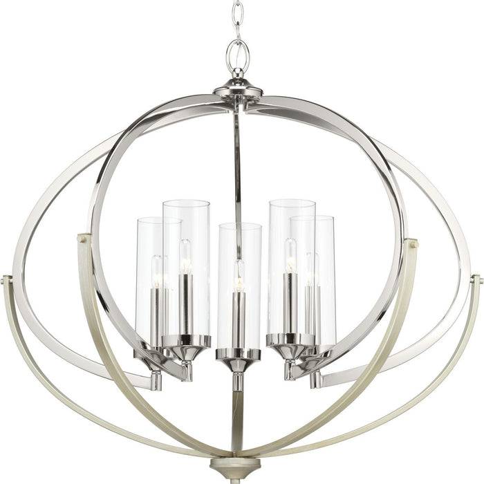 Progress P400117-104 Evoke Collection Five-Light Polished Nickel Clear Glass Luxe Chandelier Light Main Image.jpg