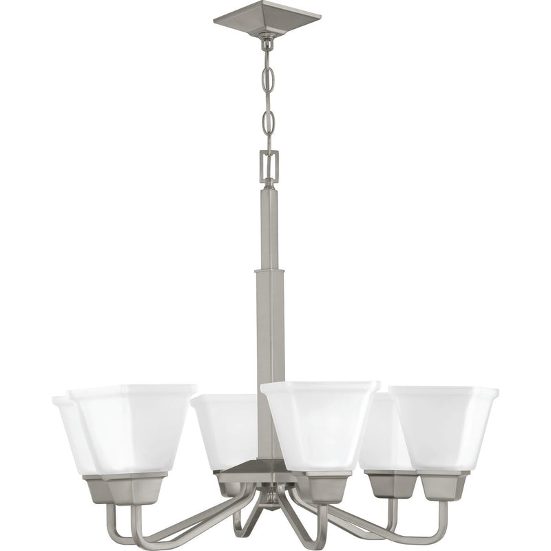 Progress P400119-009 Clifton Heights Collection Six-Light Brushed Nickel Etched Glass Craftsman Chandelier Light Main Image.jpg