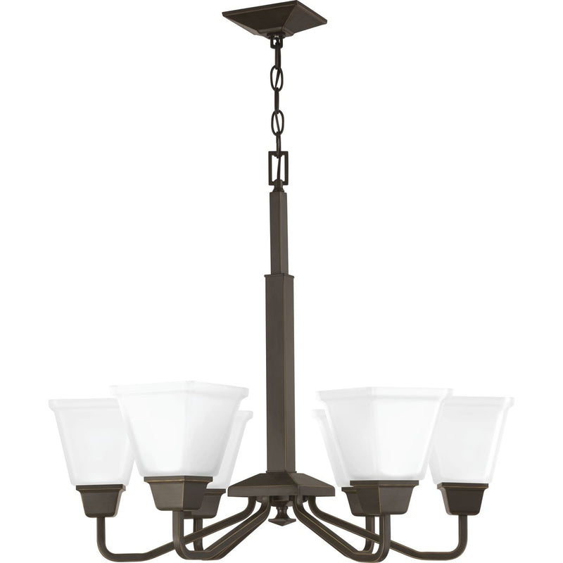Progress P400119-020 Clifton Heights Collection Six-Light Antique Bronze Etched Glass Craftsman Chandelier Light Main Image.jpg