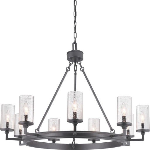 Progress P400165-143 Gresham Collection Nine-Light Graphite Clear Seeded Glass Farmhouse Chandelier Light Main Image.jpg