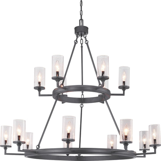 Progress P400166-143 Gresham Collection Fifteen-Light Graphite Clear Seeded Glass Farmhouse Chandelier Light Main Image.jpg