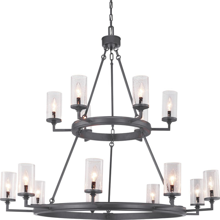 Progress P400166-143 Gresham Collection Fifteen-Light Graphite Clear Seeded Glass Farmhouse Chandelier Light Main Image.jpg