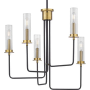 Progress P400167-143 Rainey Collection Five-Light Graphite Clear Fluted Ribbed Glass Modern Chandelier Light Main Image.jpg