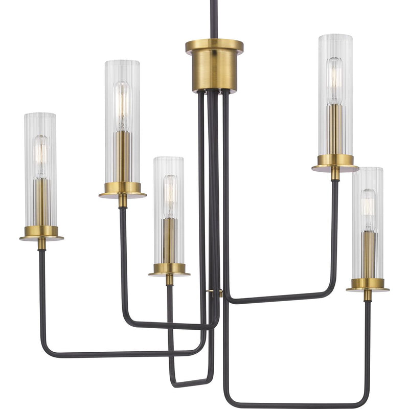 Progress P400167-143 Rainey Collection Five-Light Graphite Clear Fluted Ribbed Glass Modern Chandelier Light Main Image.jpg