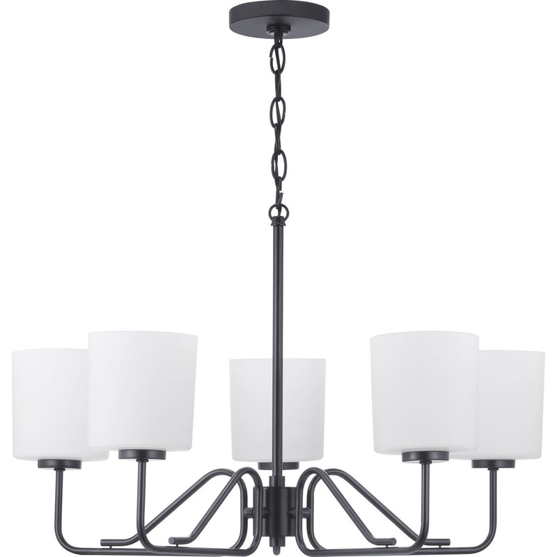 Progress P400182-031 Tobin Collection Five-Light Matte Black Etched White Glass Modern Chandelier Light Main Image.jpg
