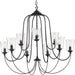 Progress P400196-031 Bowman Collection Nine-Light Matte Black Clear Chiseled Glass Coastal Chandelier Light Main Image.jpg