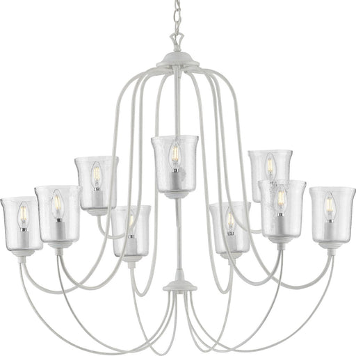 Progress P400196-151 Bowman Collection Nine-Light Cottage White Clear Chiseled Glass Coastal Chandelier Light Main Image.jpg