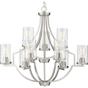 Progress P400198-009 Lassiter Collection Nine-Light Brushed Nickel Clear Glass Modern Chandelier Light Main Image.jpg
