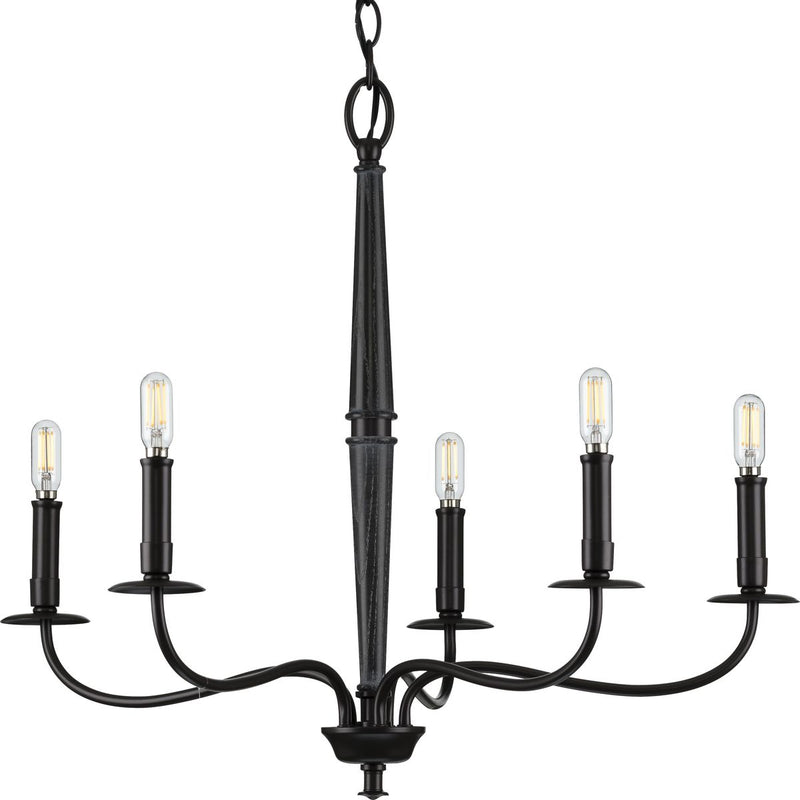 Progress P400199-031 Durrell Collection Five-Light Matte Black Coastal Chandelier Light Main Image.jpg
