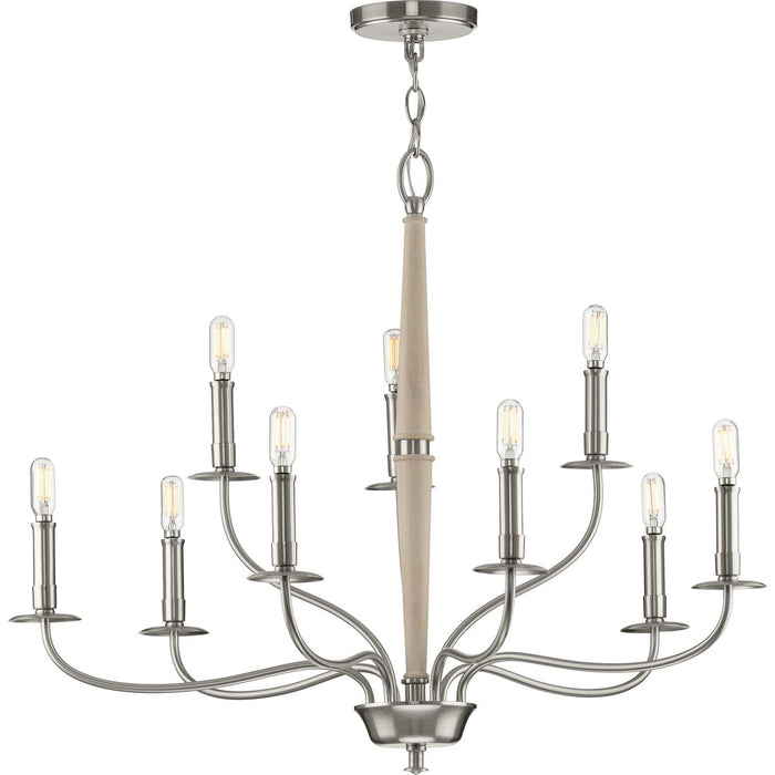 Progress P400200-009 Durrell Collection Nine-Light Brushed Nickel Coastal Chandelier Light Main Image.jpg