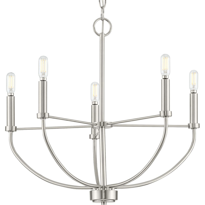 Progress P400202-009 Leyden Collection Five-Light Brushed Nickel Farmhouse Style Chandelier Main Image.jpg