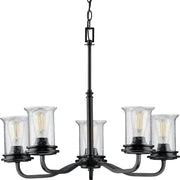 Progress P400206-031 Winslett Collection Five-Light Matte Black Clear Seeded Glass Coastal Chandelier Light Main Image.jpg