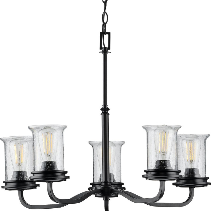 Progress P400206-031 Winslett Collection Five-Light Matte Black Clear Seeded Glass Coastal Chandelier Light Main Image.jpg